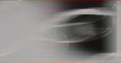 Dark gray blobs, with magenta, red, yellow, blue, green, cyan bands going horizontally across the whole image