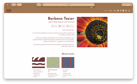 screen capture of the landing page to the site. The 'Recent Posts' section is all squished to the left column