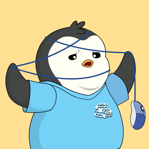 gif of a tubby penguin wrapped up in a mouse cable
